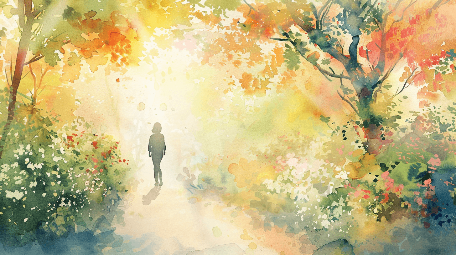 Woman walking in nature finding peace - Bloom Psychology mom guilt